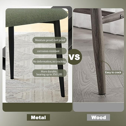 FREKEN Modern Upholstered Dining Chairs Set of 2, Mid-Century Metal Frame Linen Fabric Side Chair for Kitchen Dining Room, 350lbs Capacity, Green