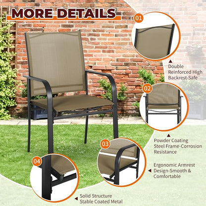 SUNCROWN 7 - Piece Outdoor Dining Set, Patio Furniture Set with 6 x Textilene Dinning Chairs and 1 Steel Slat Metal Bistro Table for Lawn Garden Backyard Deck, Brown