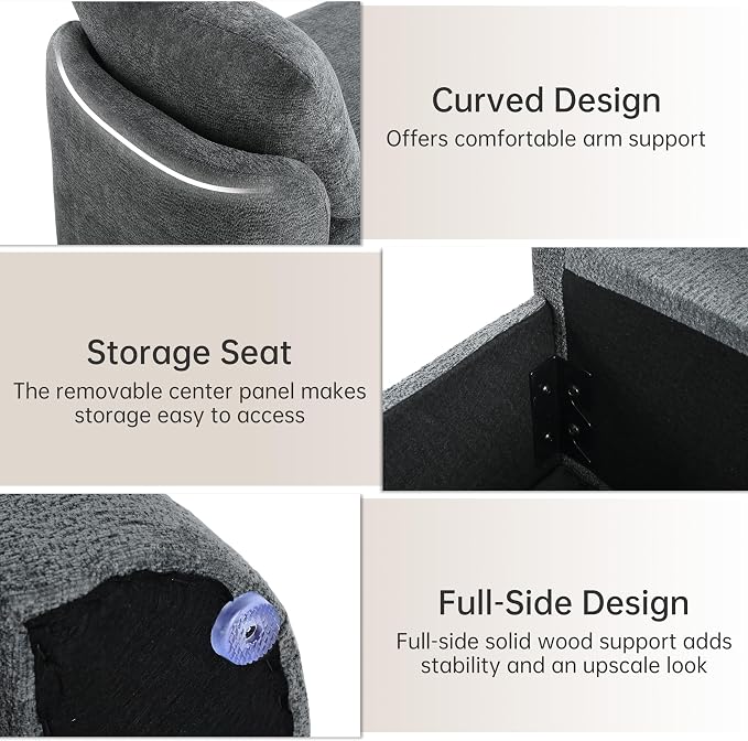 Usaint 58.3" Storage Ottoman Bench with Pillows, Upholstered End of Bed Bench with Arms, Footrest Stool Bench for Bedroom, Living, Window, Entryway and Hallway, Charcoal