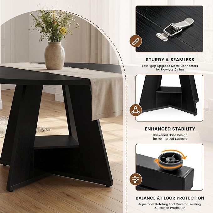 Miereirl 47.3 Inch Round Dining Table Set for 4, Round Kitchen Table with Chairs, Space Saving Dining Room Table Set with Storage Shelf for Apartment Kitchen Dining Room, Black Table+4 Beige Chairs