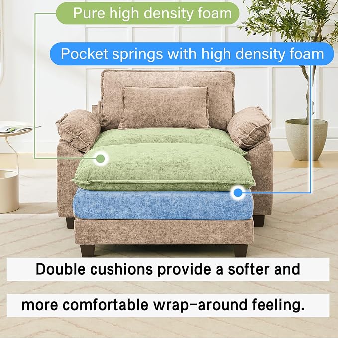 Oprisen 53" Modular Sectional Sofa, Comfy Cloud Couch Sectional Sofa with Ottoman, Chenille Sofa Sleeper Deep Seat Sofa with Throw Pillows for Living Room (Khaki)