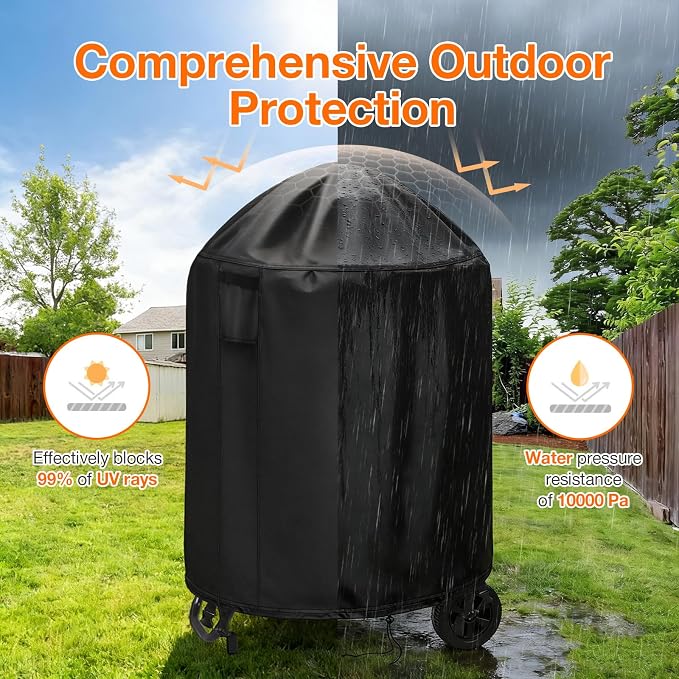 POMER Patio Bonfire Fireplace Cover, Round Fire Pit Cover for 28 Inch Outdoor Fireplace Waterproof Heatwave Fire Bowl Cover - 28" D x 46" H