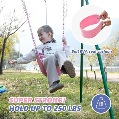 Pink Swing Seat - Heavy Duty Chain Plastic Coated - Playground Swing Set Accessories Replacement Gift Box Set Birthday Gift