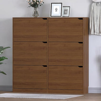 BORNOON Shoe Cabinet with 6 Flip Drawers, Slim Narrow Shoe Storage Cabinet, Freestanding Shoe Organizer for Entryway, Hallway, Foyer