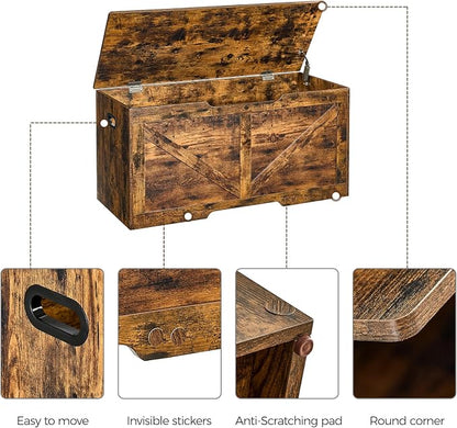 39.4"Storage Chest, Storage trunk with safety Hinges, Wooden Storage Bench, Shoe Bench,Easy Assembly,39.4"L x 15.7"W x 18.9"H,storage bench for bedroom end of bed,for Entryway (Rustic Brown)