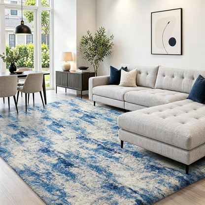 Ophanie Blue and Gray Area Rugs for Living Room 5x7,Navy Grey White Fluffy Shag Large Fuzzy Plush Soft Carpets,Floor Shaggy Rugs for Bedroom,Carpet Kids Boys Dorm Decor with Over 99 pcs Pile fibers
