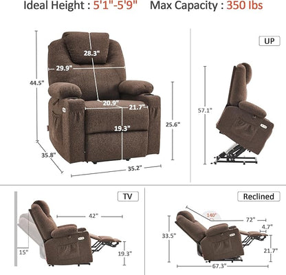 MCombo Power Lift Recliner Chair for Elderly, Lift Chair with Heat and Massage, FSC Certified, USB&Type C Ports, Cup Holders, Fabric 7040 (Medium,Brown)