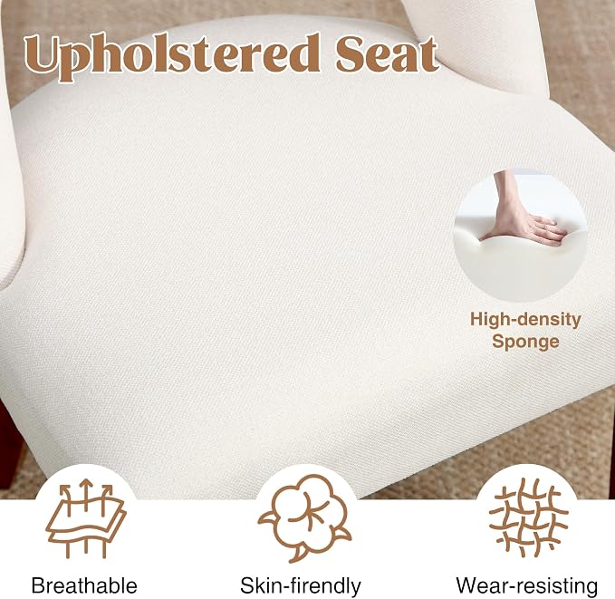 Dining Chairs Set of 4,Modern Dining Room Chairs with Thick Cushions,Upholstered Linen Fabric Kitchen Chairs for Kitchen Dining Room Beige