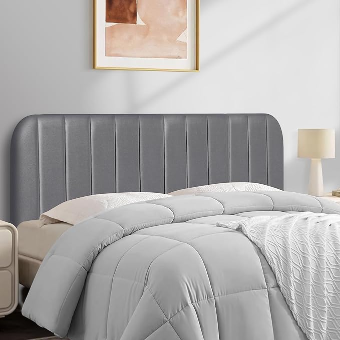 King Headboard Only - Upholstered Headboard for Bed, Easy Assembly, Velvet Covered Sponge, Place Between Bed & Wall, Adjustable Metal Legs with Non-Slip Pads, Grey
