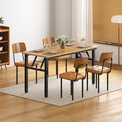 DlandHome Computer Desk, 59.8Inch Office Desk Computer Table, Study Writing Study Desk for Home Office, Teak and Black
