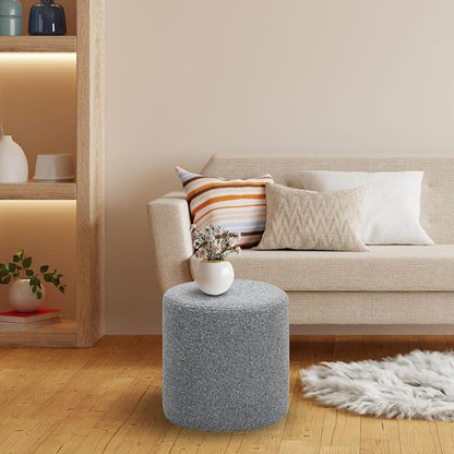Studio Living Wentworth 19" Round Ottoman, Urban Transitional, Fully Assembled, Faux Sherpa Fabric, Gray