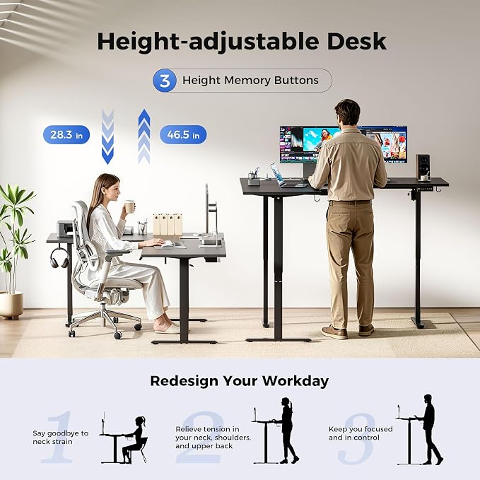 Agilestic Electric L Shaped Standing Desk 63 x 48 Inch with Power Outlet, Height Adjustable Corner Stand up Desk with Cable Management,Sit Stand Home Office Workstation with Splice Board, Black