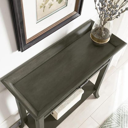 Topol Tray Edge Solid Wood Console Table with Drawer and Shelf, Smoke Gray Wash, Perfect for Entryways, Hallways, and Living Rooms – Leick Home, 10127-GR