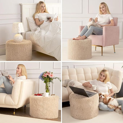 Hansleep Whole Foam Pouf Ottoman, Durable Sturdy Stool with Washable Cover Brown