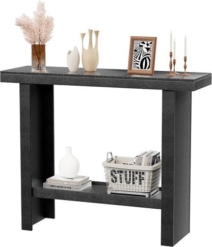 LIFECHOVY Modern Console Tables with Storage, Narrow Entryway Table for Hallway, Behind The Couch Sofa, Entrance Table with Shelves for Living Room, Foyer, Black