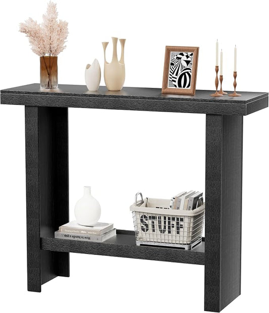 LIFECHOVY Modern Console Tables with Storage, Narrow Entryway Table for Hallway, Behind The Couch Sofa, Entrance Table with Shelves for Living Room, Foyer, Black