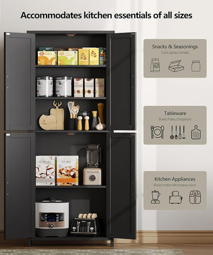 Akxomel Tall Bathroom Storage Cabinet, 11 x 22.8 x 63 Inches, Floor Cabinet with Barn Doors, Adjustable Shelf, Linen Pantry Cabinet for Kitchen, Laundry Room, Living Room, Entryway, Black