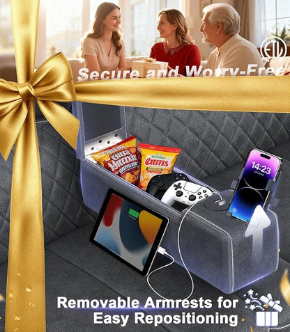 Power Loveseat Recliner Sofa, Removable Armrest 3 Seats Power Reclining Loveseat with Remote Liftable Console, Wall Hugger RV Theater Seating with Storage & USB & RGB (Velvet, Grey)