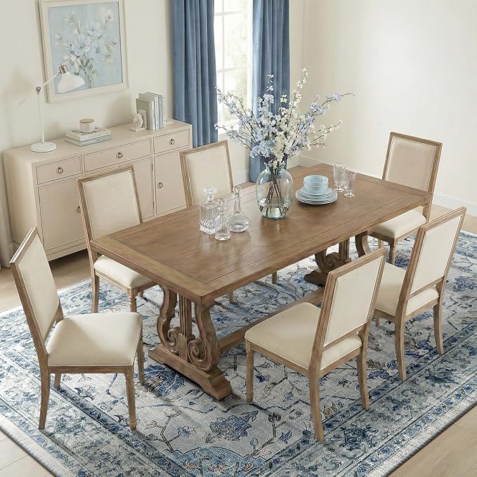 RELEANY Area Rugs Large 10'x14' Washable Non-Slip, Floral Vintage Distress Medallion Carpet for Living Room Bedroom Dining Room, Light Blue Navy Gray White