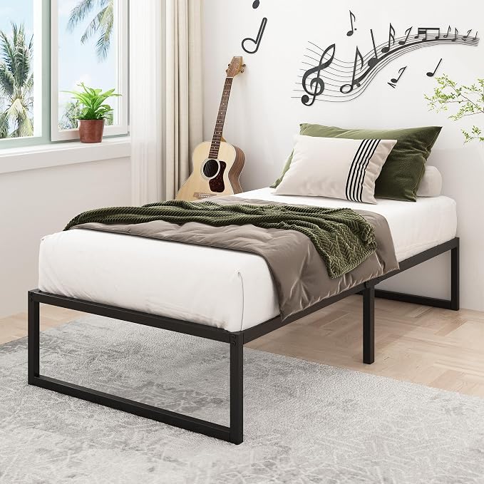 Lutown-Teen 16 Inch Twin XL Bed Frames Heavy Duty Sturdy Metal Platform Bed Frame No Box Spring Needed, Noise Free, Easy Assembly, Black