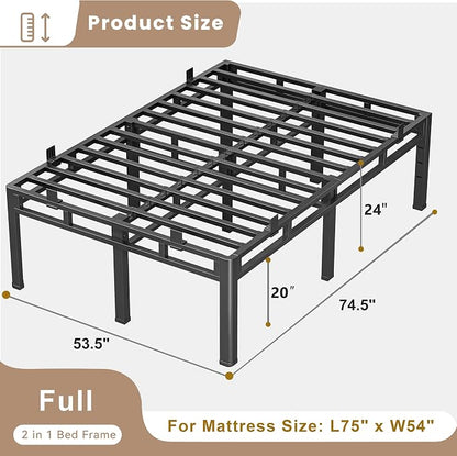 ROIL 24 Inch Full Size Bed Frame, Metal Bed Frame & Box Spring 2 in 1 Platform with Round Corner Legs, 4000LBS Double Layer Bed Frame with Headboard Holes Mattress Baffles, Noise-Free Easy Assembly