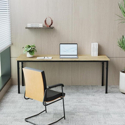 78.7 Inches Extra Long Desk,6.5ft Office Table with Flexible Configuration,Large Computer Table with Adjustable Footpads,Stable Structure,Office Desk for 2 Person (Light Wood)