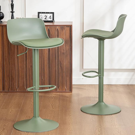 Kidol & Shellder Bar Stools Set of 4 Olive Green Adjustable Swivel Counter Height Stools, Modern PU Leather Upholstered with Back Solid Color Barstools for Kitchen Island