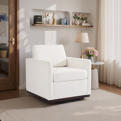 360° Swivel Accent Chair, 31" Wide Upholstered Club Armchairs for Living Room, Comfy Square Swivel Barrel Chair with Metal Base, Chenille Fabric, Beige