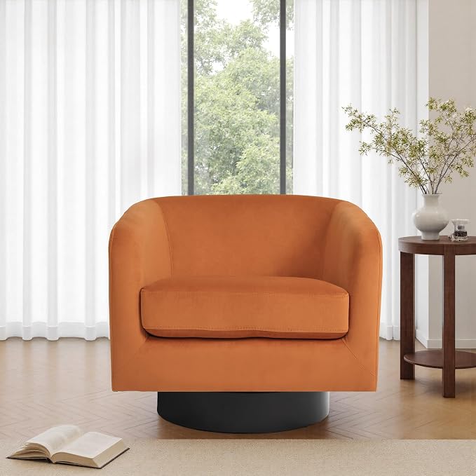 Swivel Barrel Accent Chairs Set of 2, Velvet Upholstered Armchair Modern Round Club Arm Chair for Living Room, Comfy Single Sofa Seating Bedroom Side Reading Seat for Home Office - Orange
