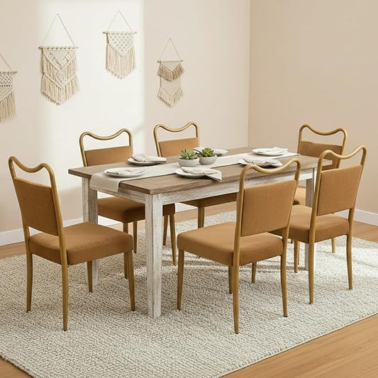 Velvet Dining Chairs Set of 6, Upholstered Dining Chairs with Wood Grained Metal Frame, Mid Century Modern Velvet Chairs for Dining Room, Kitchen and Restaurant,Velvet Brown