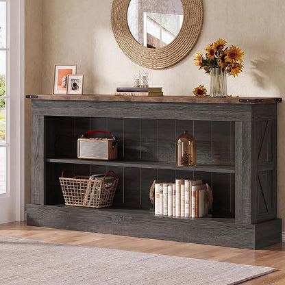 Tribesigns 63-Inch Long Console Table for Entryway, Narrow Long Entry Table with Shelves for Living Room, Farmhouse Sofa Console Behind Couch, for Foyer, Hallway, Gray and Brown