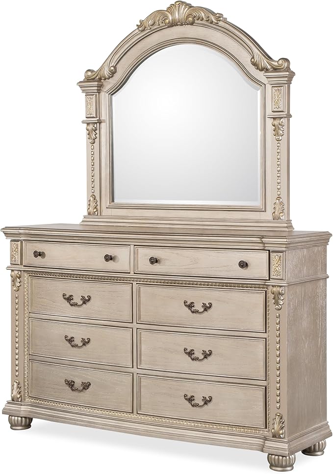 First of a Kind Evelyn Traditional 5 Piece Queen Bedroom Set with Upholstered Tufted Headboard Elegant European Inspired Design Coordinated Furniture Collection
