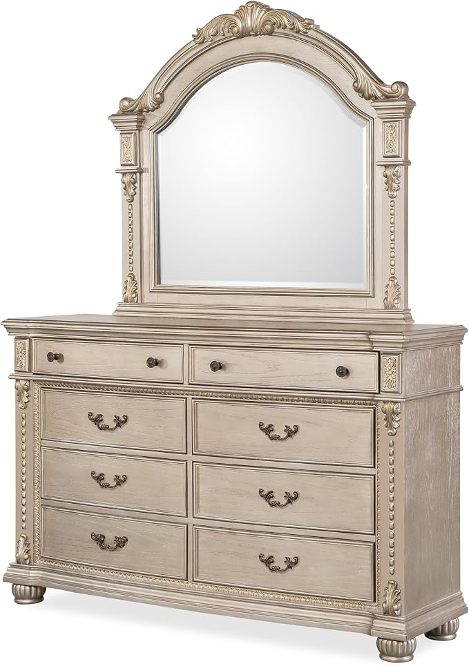 First of a Kind Evelyn Traditional 4 Piece Queen Bedroom Set with Upholstered Tufted Headboard Elegant European Inspired Design Coordinated Furniture Collection