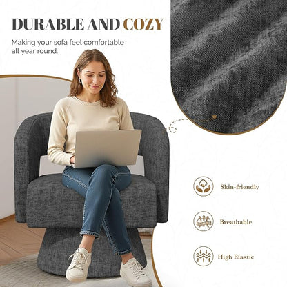 Luxanimarion Swivel Barrel Accent Chair,Oversized Chenille Upholstered Round Swivel Chair,Modern Luxury 360 Degree Living Room Vanity Chair for Bedroom Office,Black Chenille,4PCS