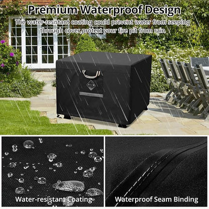 QH.HOME Fire Pit Cover Square, 28 inch Firepit Covers,Heavy Duty Fabric 100% Waterproof, Fits Outdoor for 25inch,27 inch,28 inch Square, Fireplace Cover,Gas Fire Pit Cover (28”L x 28”W x 24”H,Black)