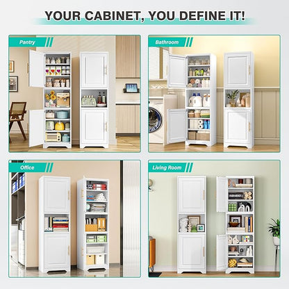 SISESOL 67" Tall Narrow Storage Cabinet with 2 Door and 7 Shelves,Slim Kitchen Pantry Cabinet,White Metal Bathroom Cabinets,Large Cupboard for Home,Kitchen,Laundry,Bathroom