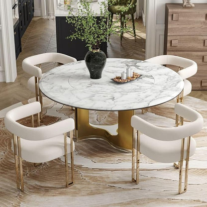 Hyfirm Set of 4 Beige and Gold Modern Dining Chairs, Velvet Upholstered Barrel Armchairs with Metal Legs for Kitchen Island, Mid Century Accent Chairs for Dining Room Living Room, Open-Back