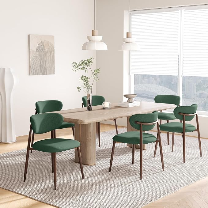 MALOL Dining Chairs Set of 6, Curved Back Kitchen Room Chairs with Metal Legs and Anti Slip Pads, Upholstered Dining Chair for Home and Restaurant, Green