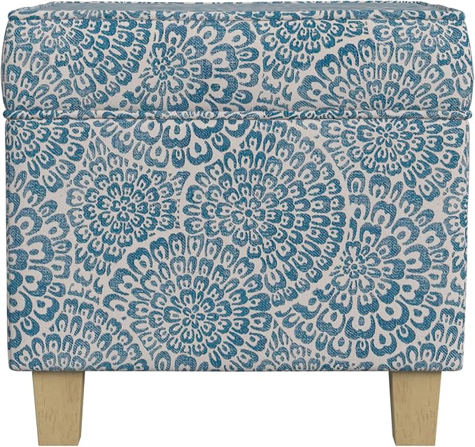 HomePop 18" Classic Square Storage Ottoman - Blue & Cream Modern Floral
