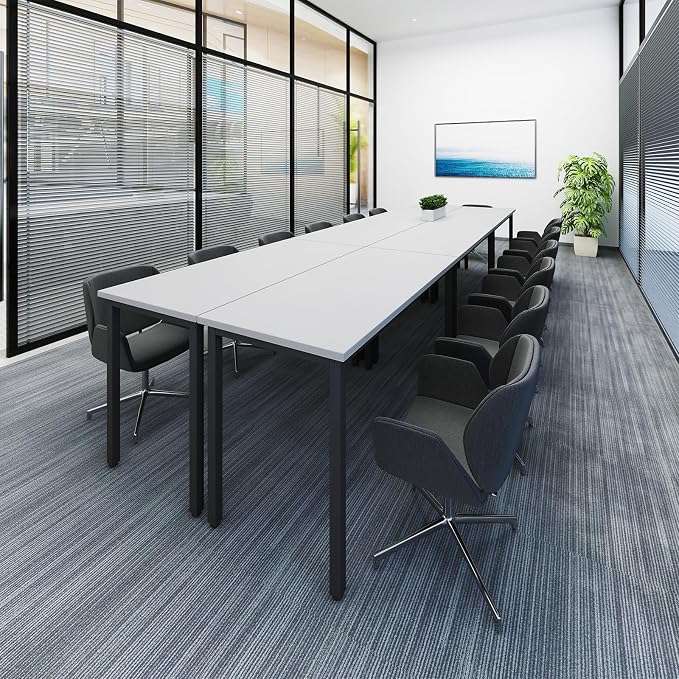 Bonzy Home Conference Tables 12ft Office Computer Desk for Meeting Room Study Writing Printer Table Save Space Design for 14 People 6PCS 141.6"x47.2"x29.5", White