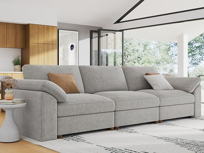 EASE MOOSE Modern Loveseat Sofa for Living Room, Comfty 3 Seat Solid Wood Frame Sofa, Modern Deep Seat Couch,Grey