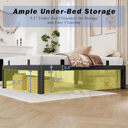 12 Inch Twin XL Bed Frame, Reinforced Heavy Duty Metal Bed Frame Twin XL Size, 4000LBS Rounded Corner & No-Slip Mattress Grip, Squeak-Free Platform Bed Frame with Headboard Holes Easy Assembly