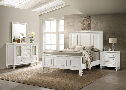 Coaster Home Furnishings Sandy Beach Coastal 4-Piece Bedroom Set California King Size Panel Bed Frame 63-inch Headboard Cream White 201301KWN-S4