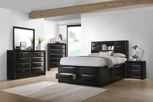 Coaster Home Furnishings Briana Transitional 5-Piece Bedroom Set Queen Size Storage Bookcase Bed Frame 56-inch Headboard Black 202701Q-S5