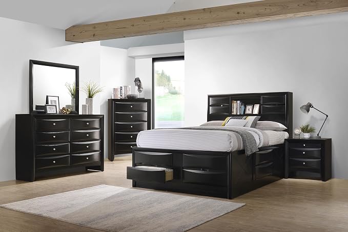 Coaster Home Furnishings Briana Transitional 5-Piece Bedroom Set California King Size Storage Bookcase Bed Frame 56-inch Headboard Black 202701KW-S5