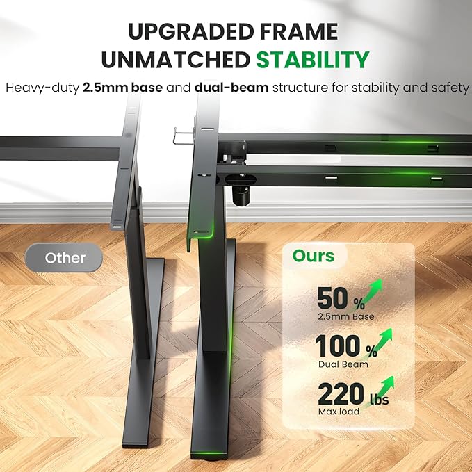 SIAGO Electric Standing Desk Adjustable - 60x28 Inch Sit Stand Desk with 1 Inch Thick Tabletop, Double Beam Frame, 3 Memory Height Adjustment, Cable Management for Home Office