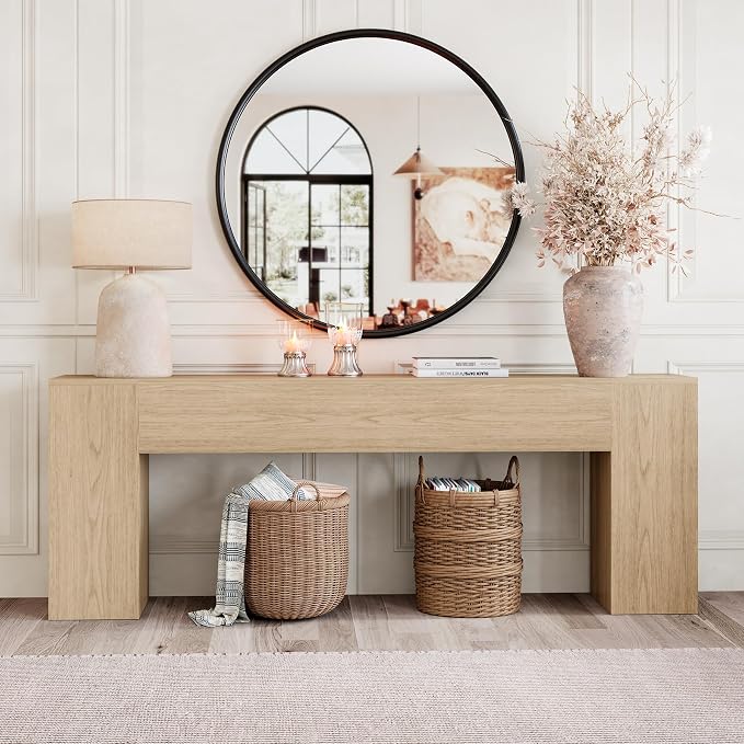 Epecoya 86-Inch Console Table for Living Room, Farmhouse Extra Long Entryway Table, Wood Sofa Table Behind Couch for Hallway, Entry Way, Entrance, Light Oak Brown
