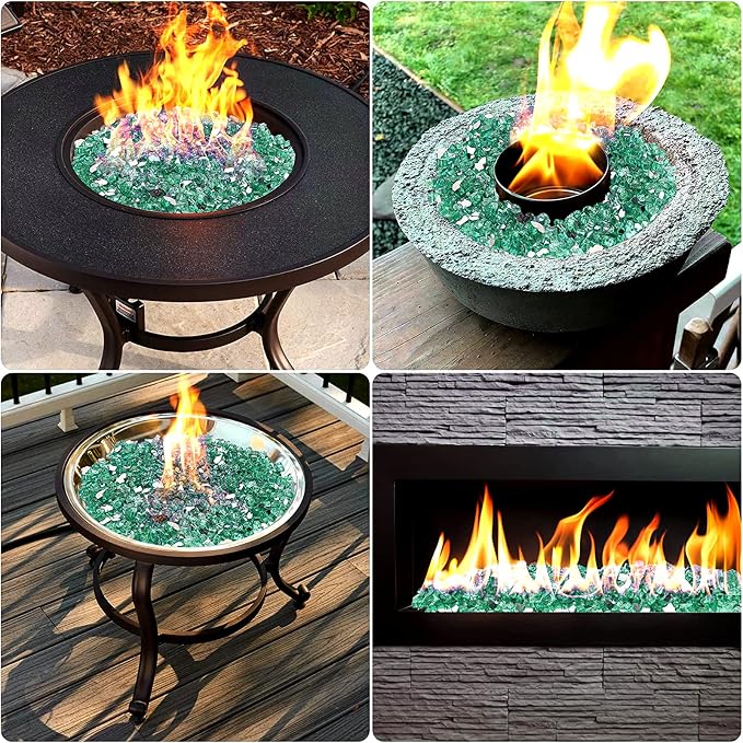 Onlyfire 10 lbs Fire Glass Rocks 1/2 Inch, Reflective Tempered Glass for Propane Fire Pit & Gas Fireplace, High Luster Firepit Glass Stones for Fire Table, Light Green (Multicolor Options Available)