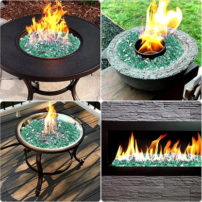 Onlyfire 10 lbs Fire Glass Rocks 1/2 Inch, Reflective Tempered Glass for Propane Fire Pit & Gas Fireplace, High Luster Firepit Glass Stones for Fire Table, Light Green (Multicolor Options Available)
