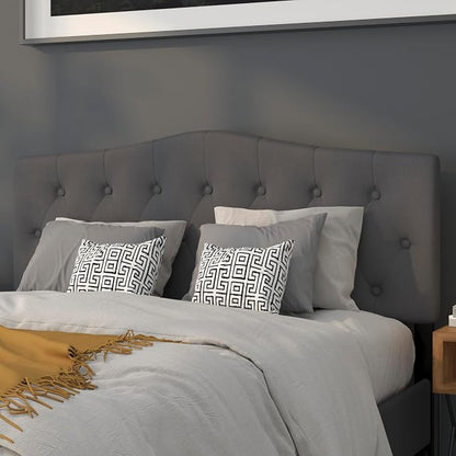 EMMA + OLIVER Arched Button Tufted Queen Size Headboard in Dark Gray Fabric